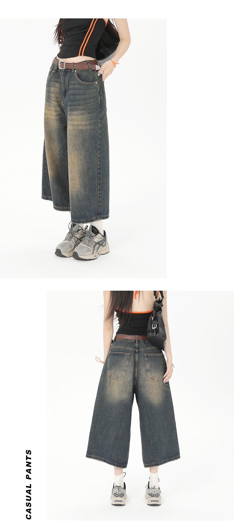 Vintage Streetwear Wide Leg Denim Shorts Y2K Fashion Loose Knee-Length Pants