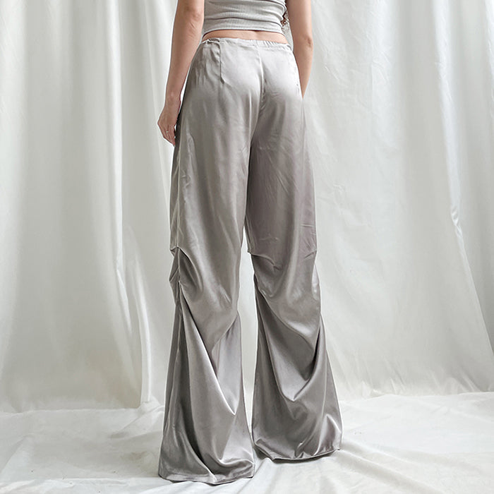 Women's Grey Satin Wide-Leg Pants