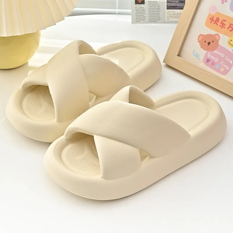 Cross Design Platform Slide Sandals for Women Maxct
