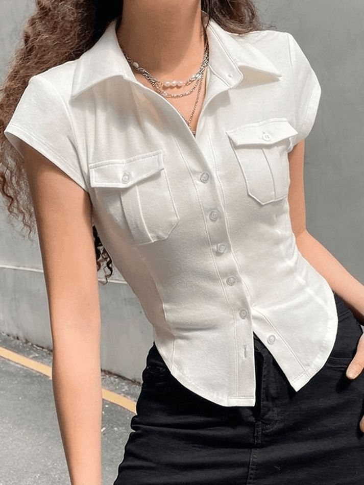 Maxct Pocket Button Down Cropped Blouse