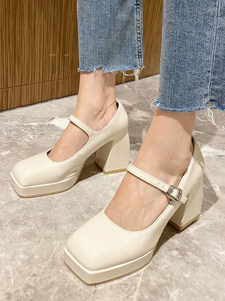 Square Toe Block Heels Mary Jane Pumps Maxct