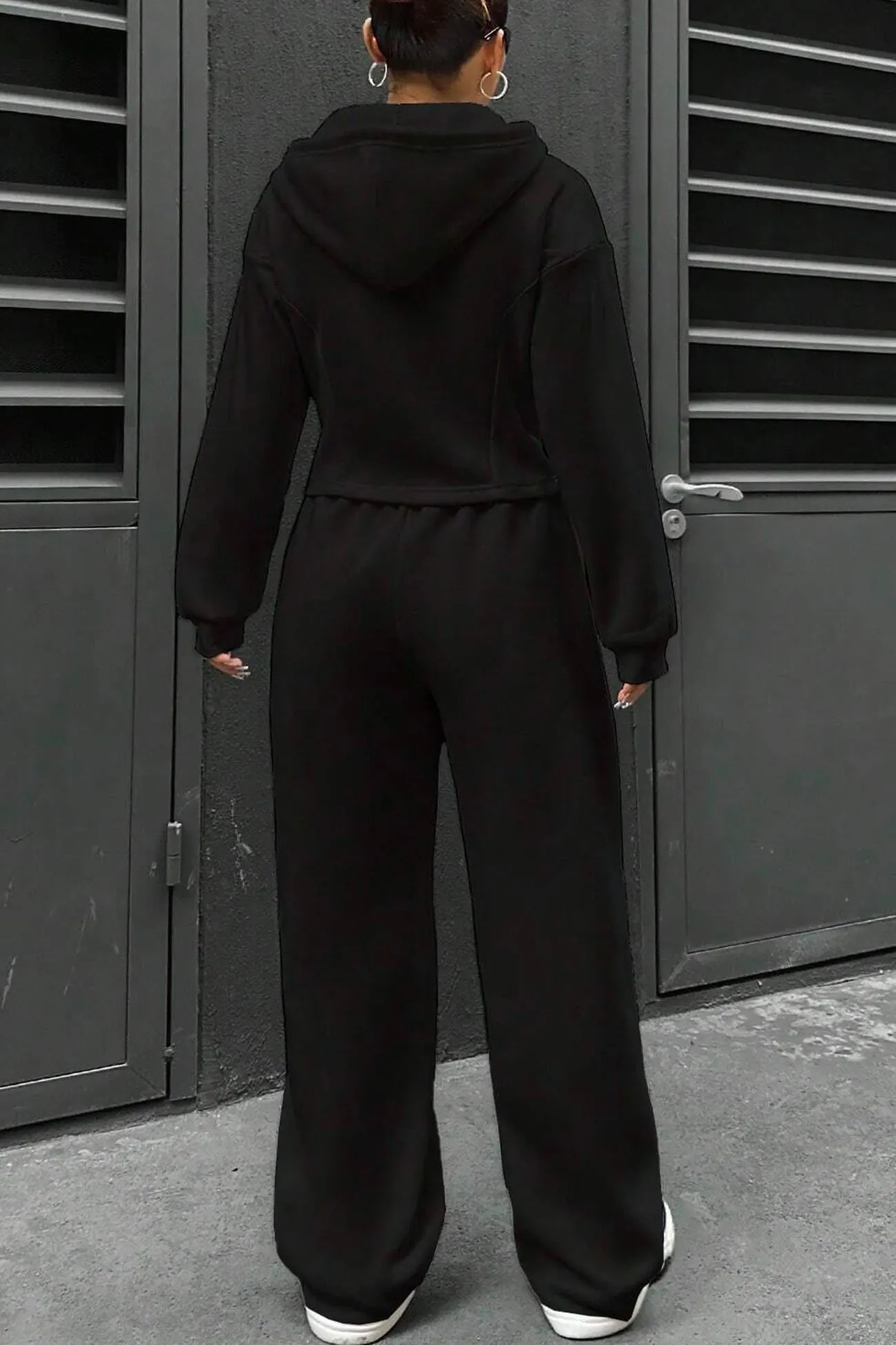 Maxct Solid Slim Fit Hoodie Pants Suits