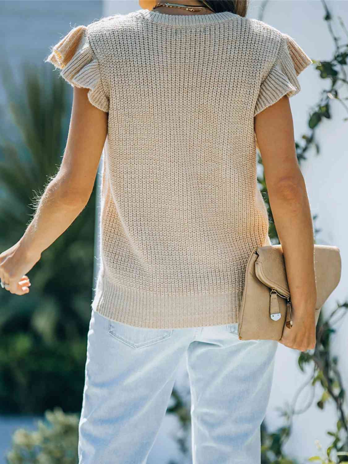 Maxct &Round Neck Cap Sleeve Sweater