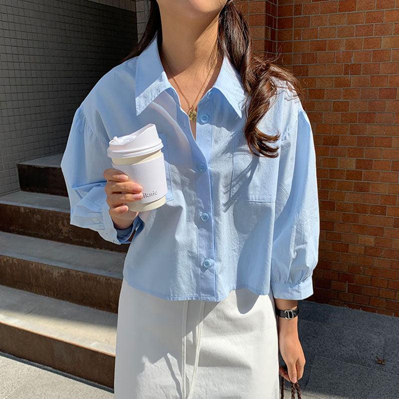 Maxct Chic Sky Blue Lapel Casual Shirt Top
