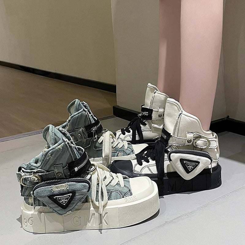 Denim Platform Boots for Women Maxct