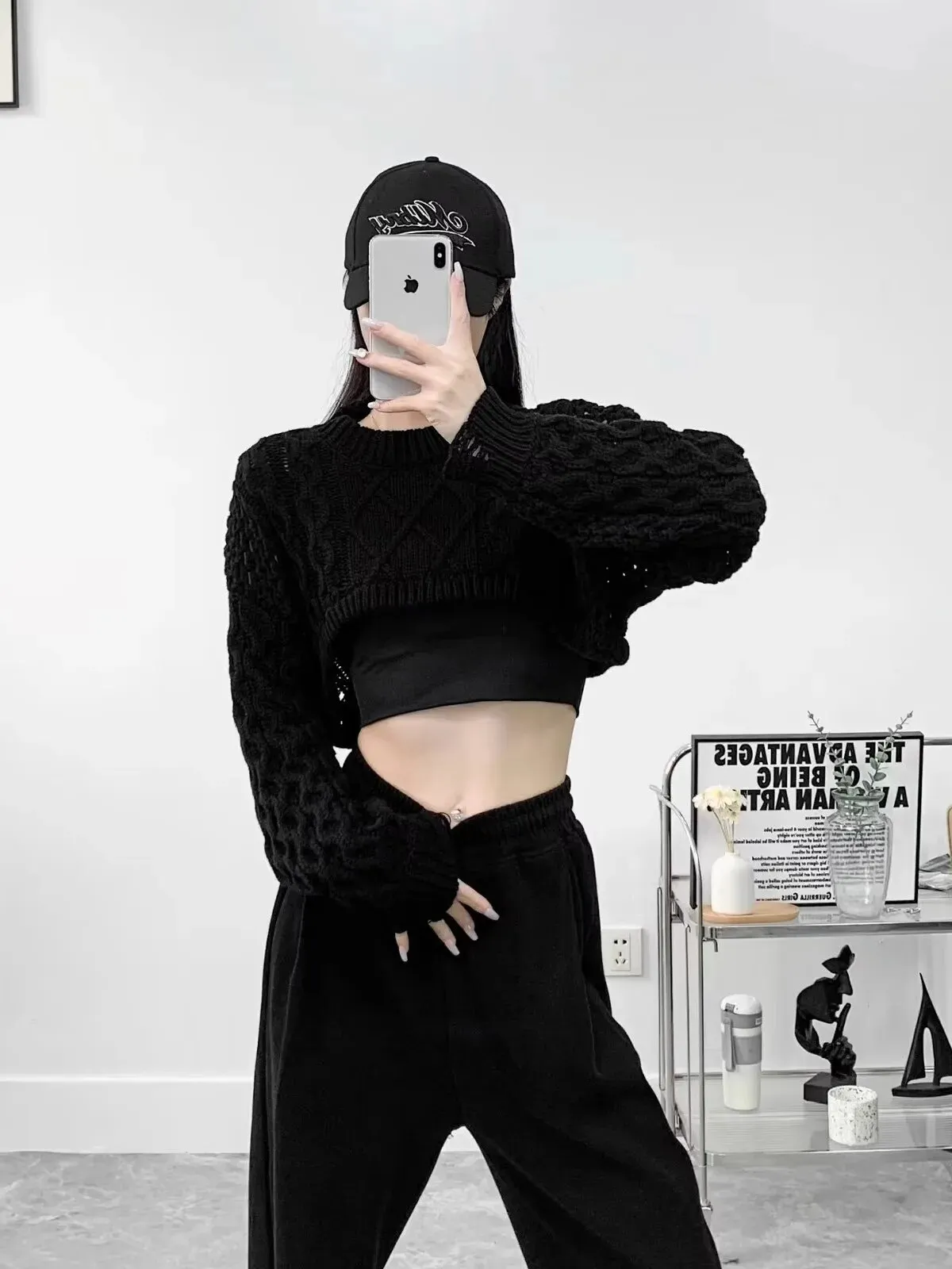 Maxct Sweater For Women Vintage Loose Casual Long Sleeve Knit Sweater Y2k Hollow Out Streetwear Top