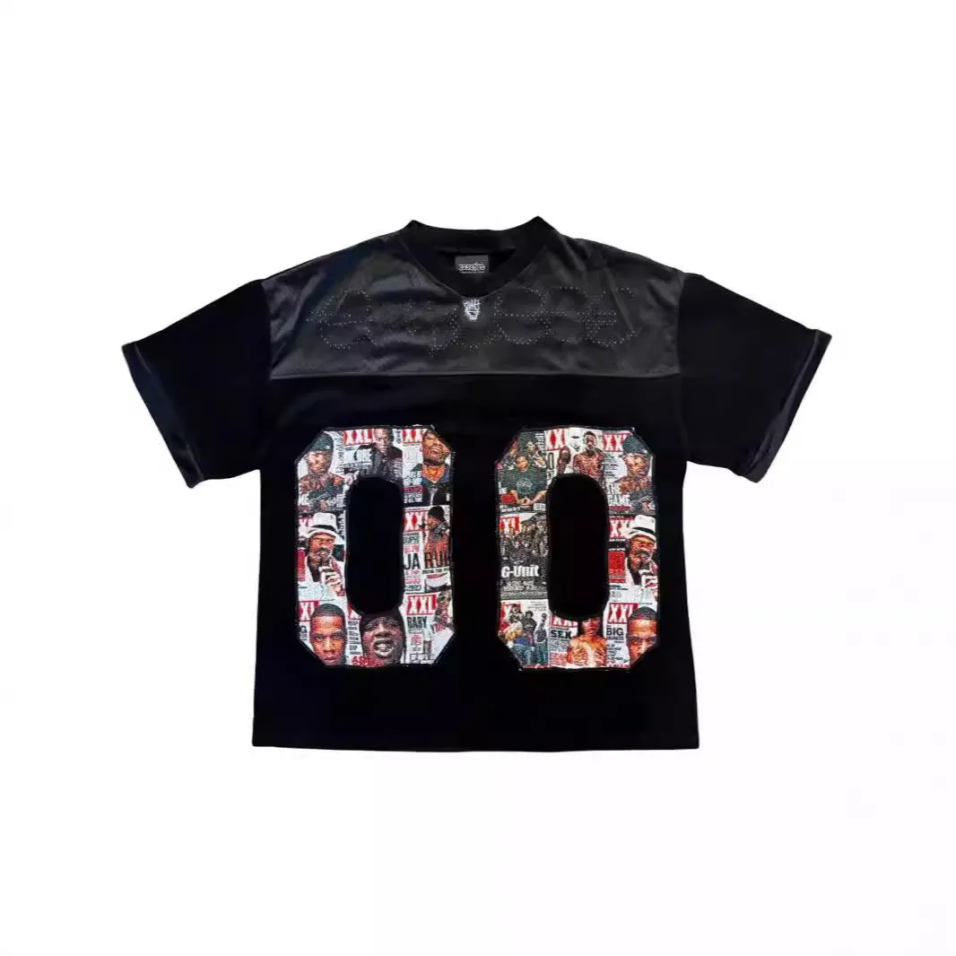 Maxct 90S Streetwear Y2K Summer New American Large Digital Figure Printed Mesh Transparent Loose Top Men'S And Women'S T-Shirt