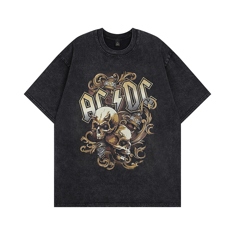Maxct street fashion men streetwear Summer American Retro Washed Vintage Cotton Short-Sleeved Men's and Women's Retro Loose High Street Couple's T-shirt
