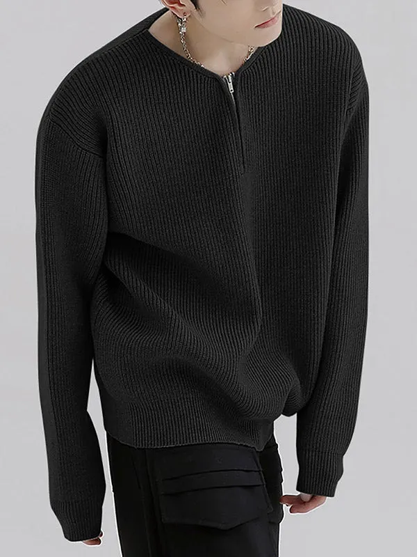 Maxct - Mens Solid Zip Front Long Sleeve Sweater J