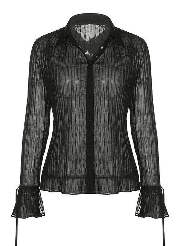 Maxct Semi Sheer Long Sleeve Pleated Blouse