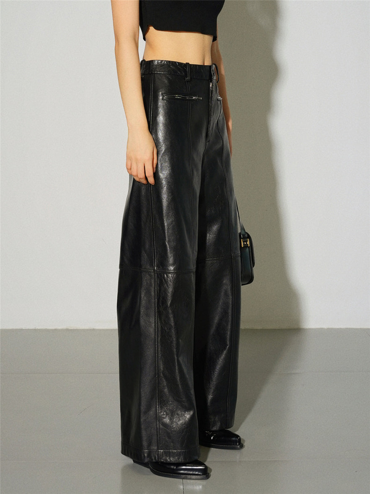 Maxct Zippered Faux Leather Straight Leg Mid-waist Pants