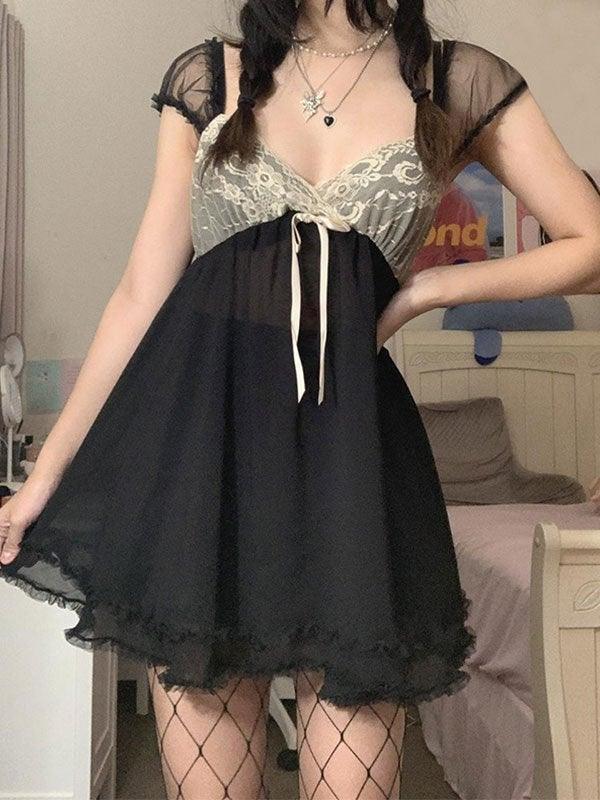 Fairy Y2K Patchwork Mesh Mini Dress Maxct