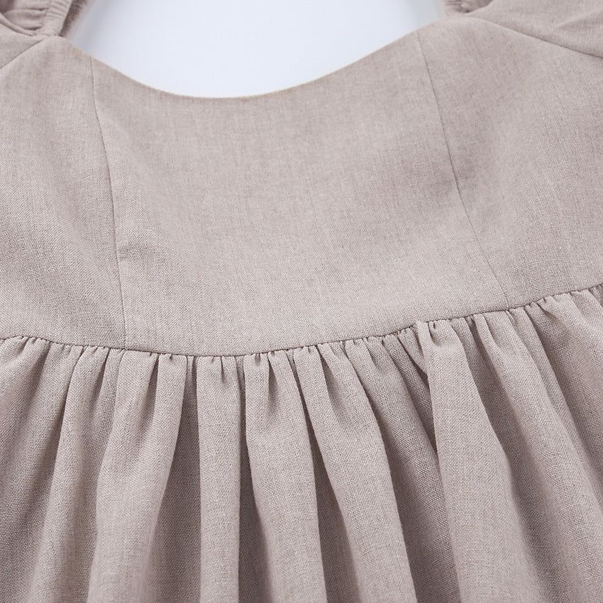 Tampa Puff Sleeve High Waist Linen Mini Dress Maxct