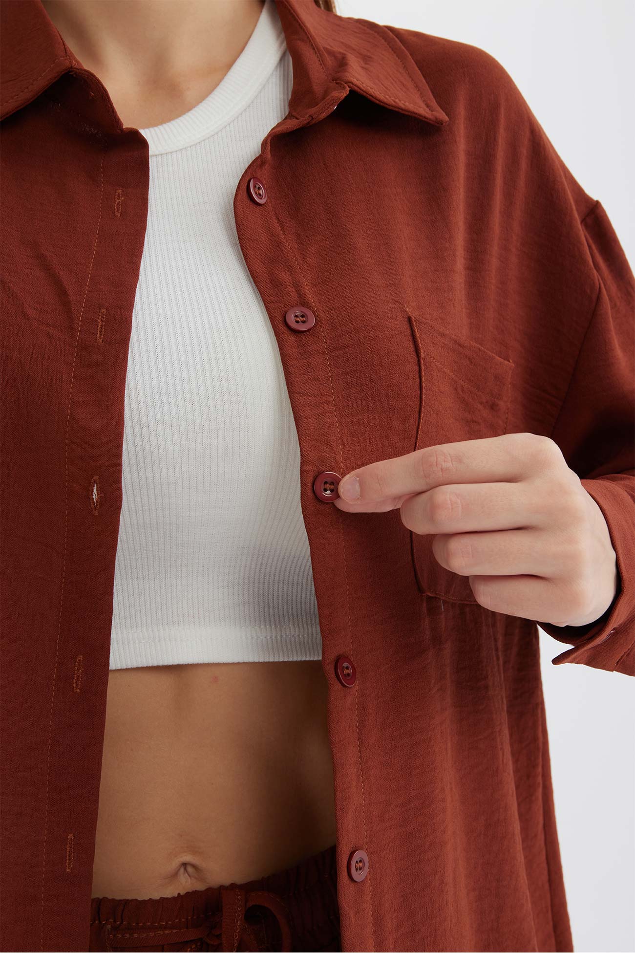 Maxct Long Sleeve Solid Color Shirt Long Pants Set - Image 28