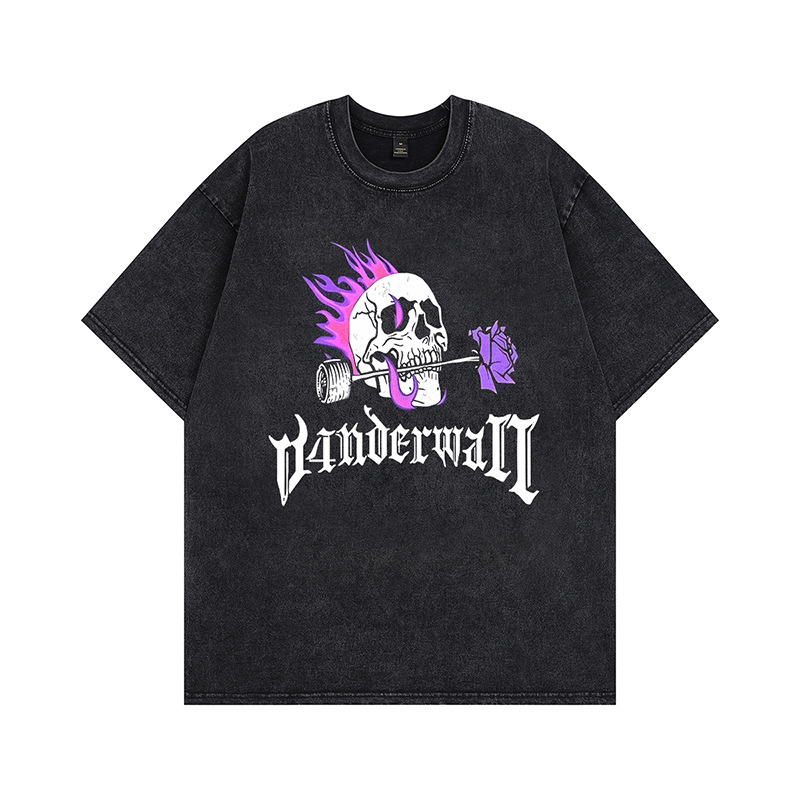 Maxct street fashion men streetwear Summer American Retro Washed Vintage Cotton Short-Sleeved Men's and Women's Retro Loose High Street Couple's T-shirt