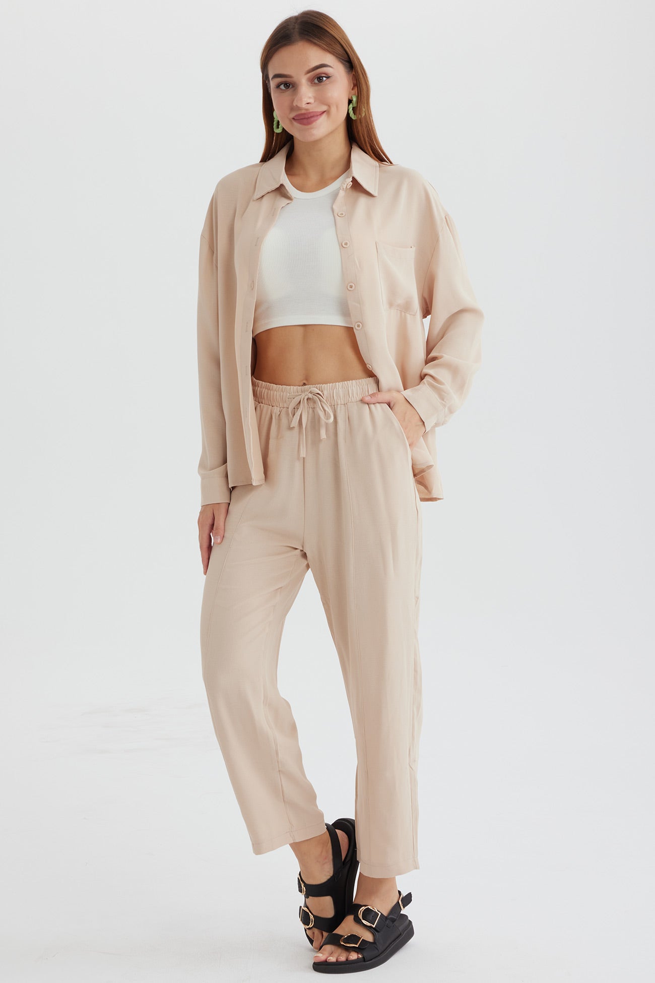 Maxct Long Sleeve Solid Color Shirt Long Pants Set - Image 14