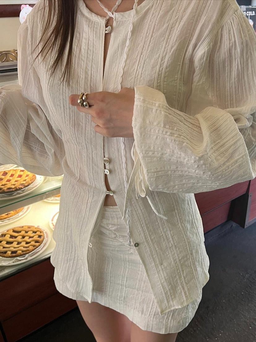 Maxct Lace Waist Bandage Long-sleeved Shirt Skirt Angel Suit