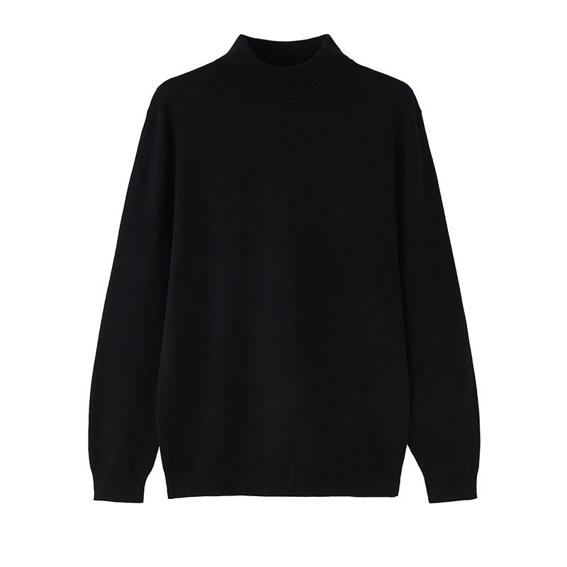 Maxct 90s Streetwear Autumn And Winter High-grade Semi-turtleneck Sweater Men's Korean-style Loose Casual Solid Color Middle Collar Knitted Base Shirt With Long Sleeves