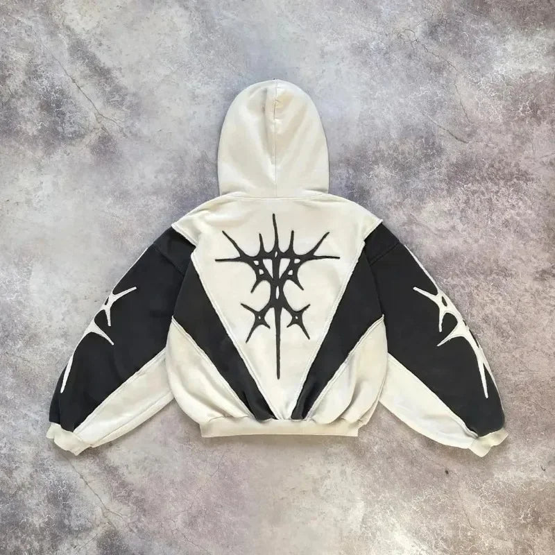 Gothic Geometric Embroidery Splicing Hoodie Y2K Style Maxct