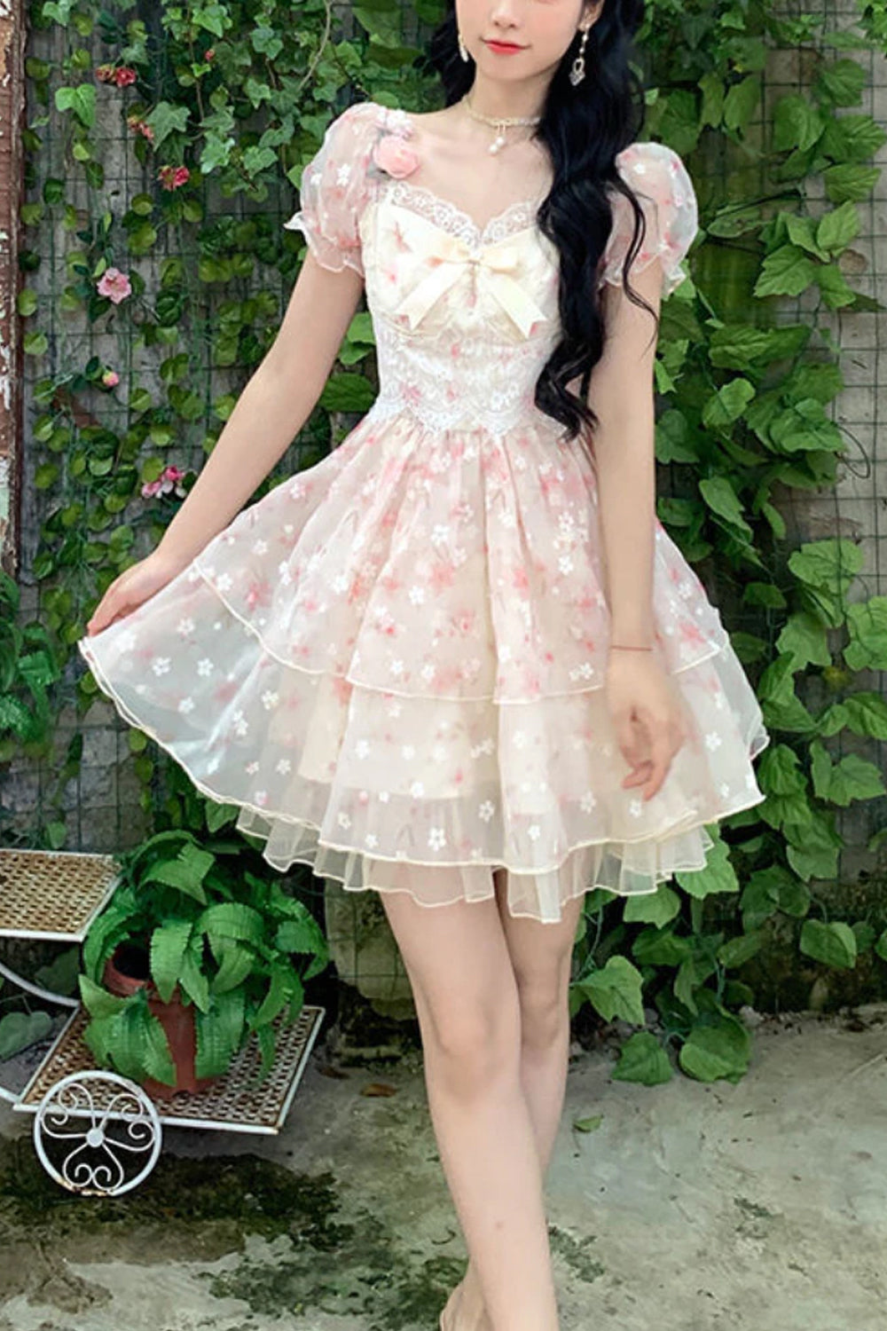 Short Sleeve Vintage Floral Mini Dress Maxct