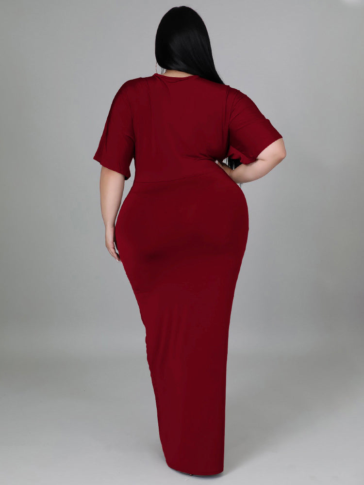V Neck Solid Color Maxi Dress Maxct