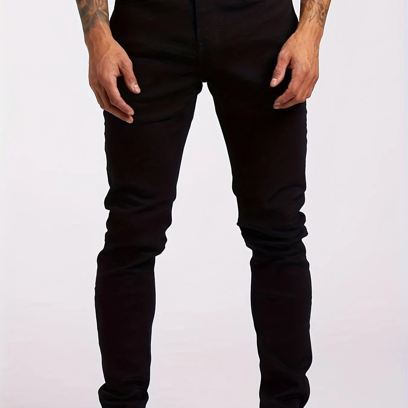 Maxct  Slim Fit Jeans, Men's Casual Street Style Solid Color Mid Stretch Denim Pants For Spring Summer