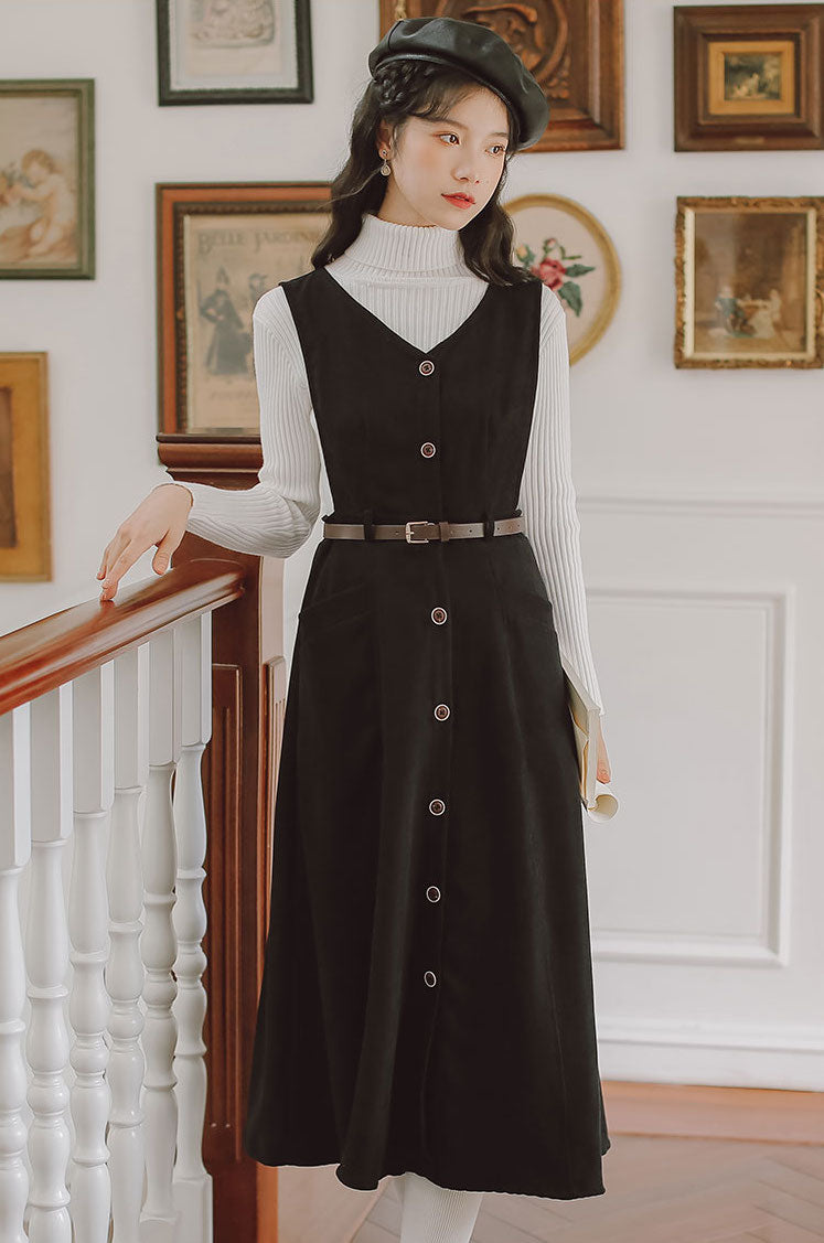 Button Up Suede Pinafore Dress Maxct