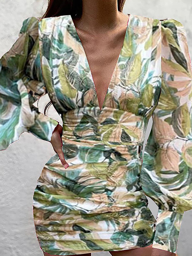 Floral Bodycon Ruched Mini Dress Maxct