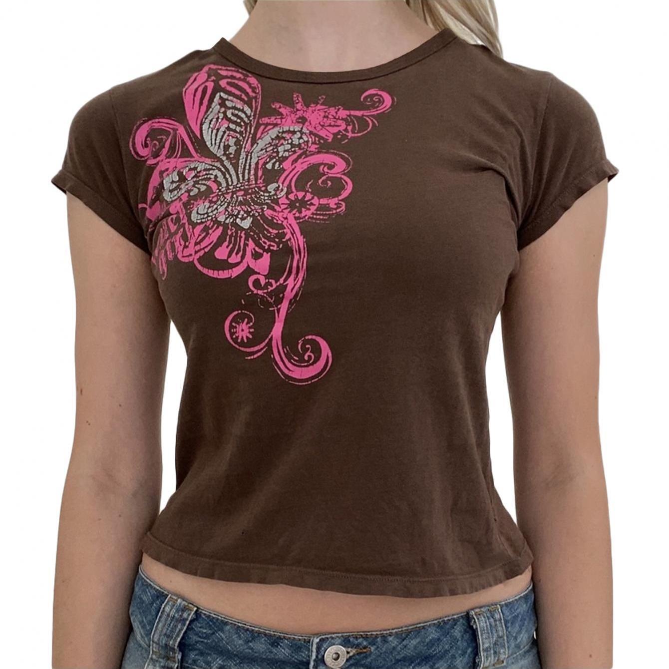 Maxct Womens Casual Short Sleeve T-shirt Vintage Printing Round Neck Exposed Navel Slim Fit Tops - Image 10