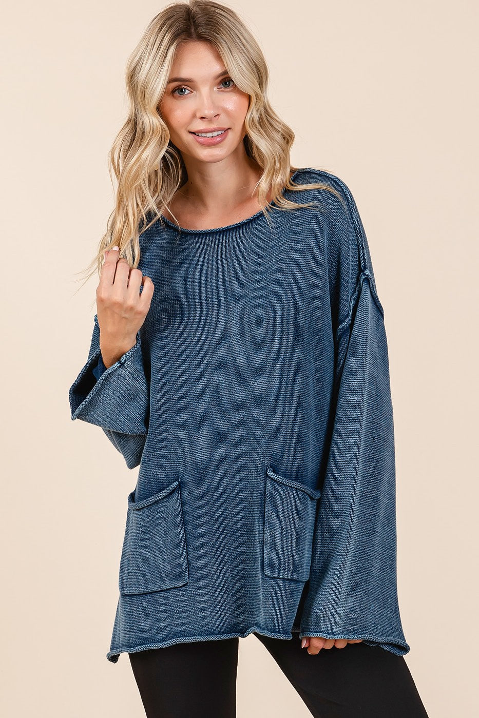 Maxct &Mittoshop Mineral Wash Patch Pocket Cut Edge Sweater