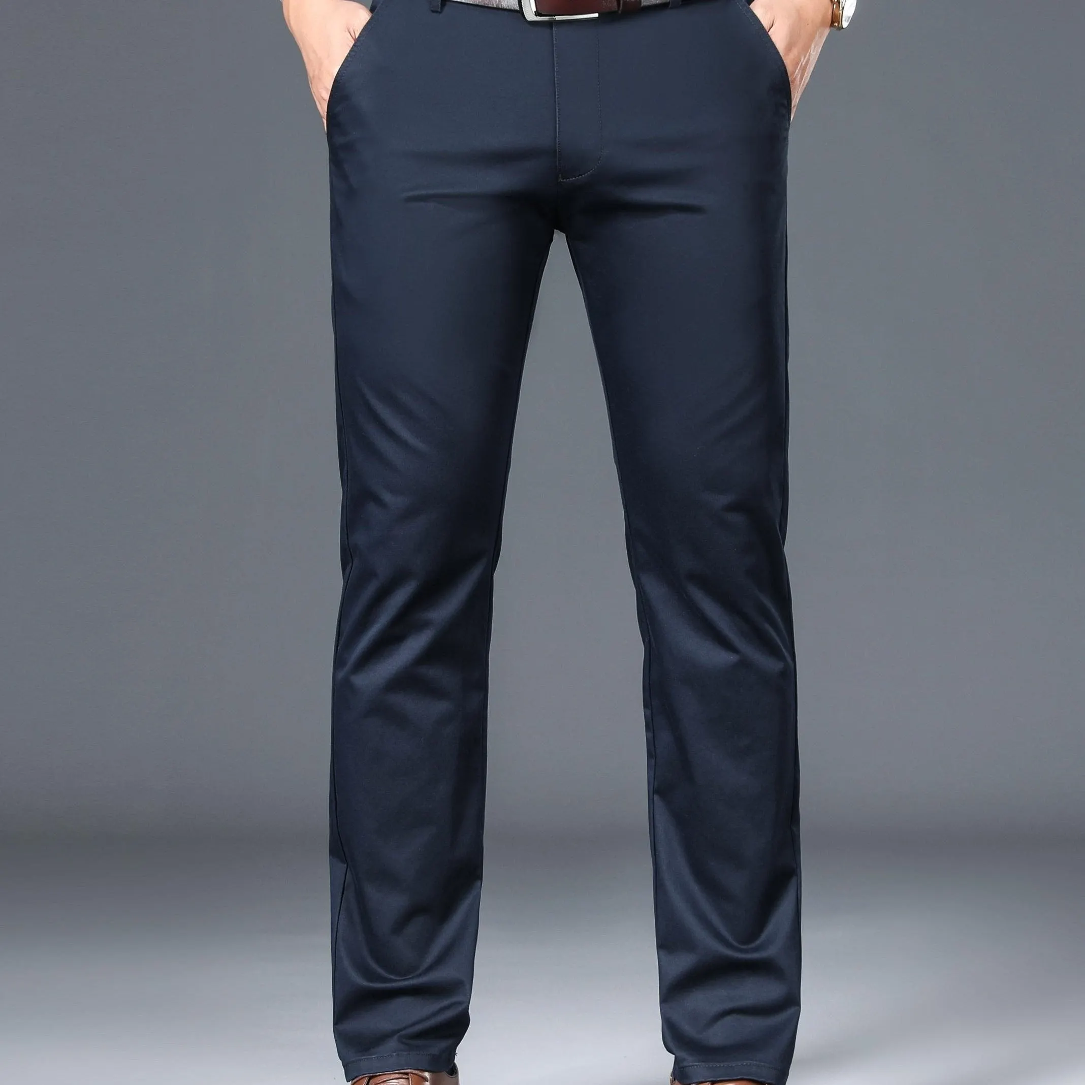 Maxct Classic Design Dress Pants, Men's Semi-formal Embroidery Stretch Dress Pants For Fall Winter Business