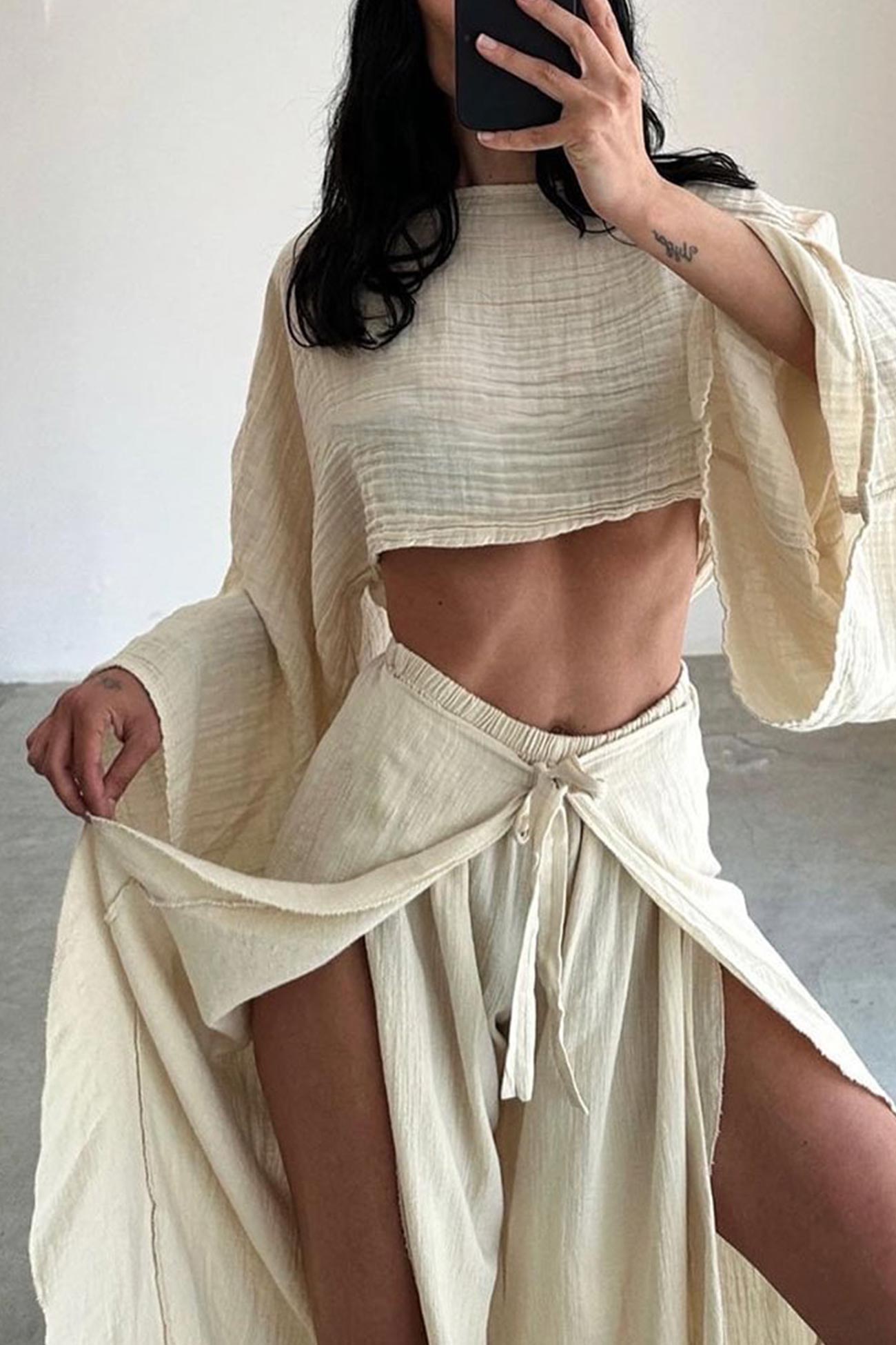Maxct Solid Crop Top Slit Pants Suits