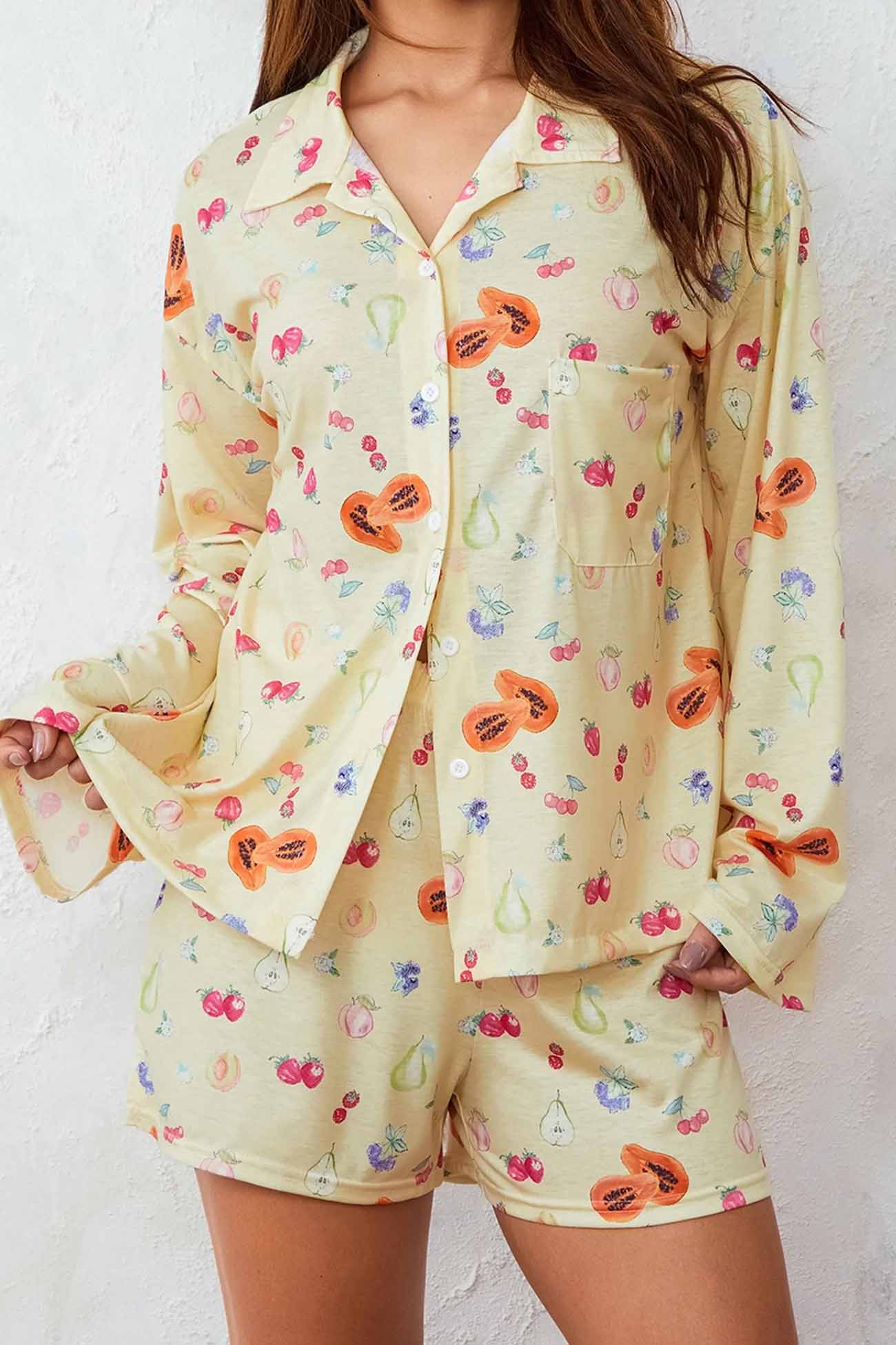 Maxct Printed Long Sleeves Button Shirt Shorts Set