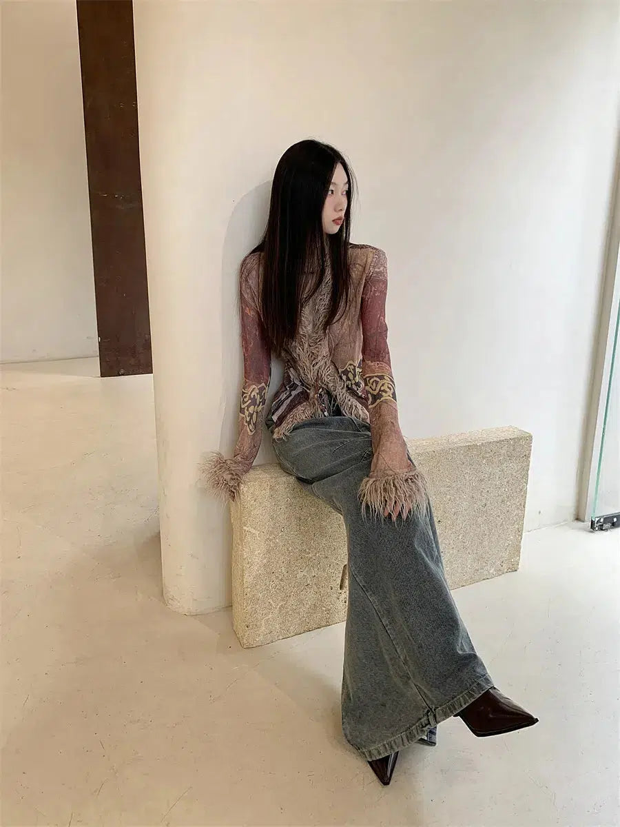 Maxct &Vintage Faux Fur Detailed Lace Up Top
