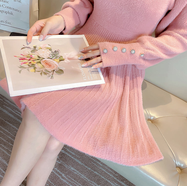 Fuzzy Puff Sleeve Sweater Dress Maxct