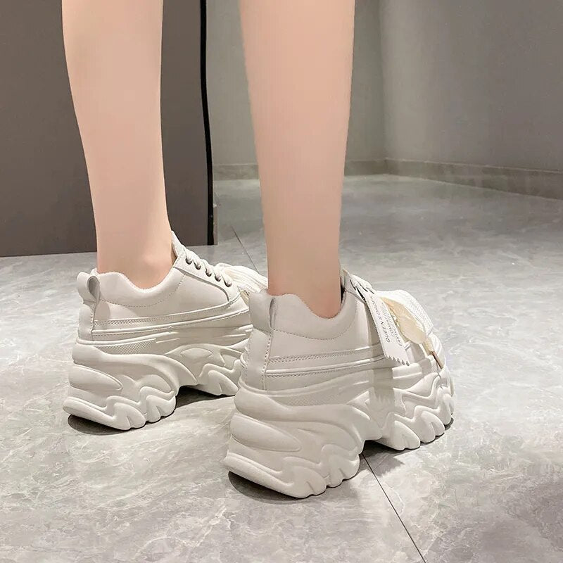Chunky Sneakers 8cm Heel Women's Solid Color Platform Shoes Maxct