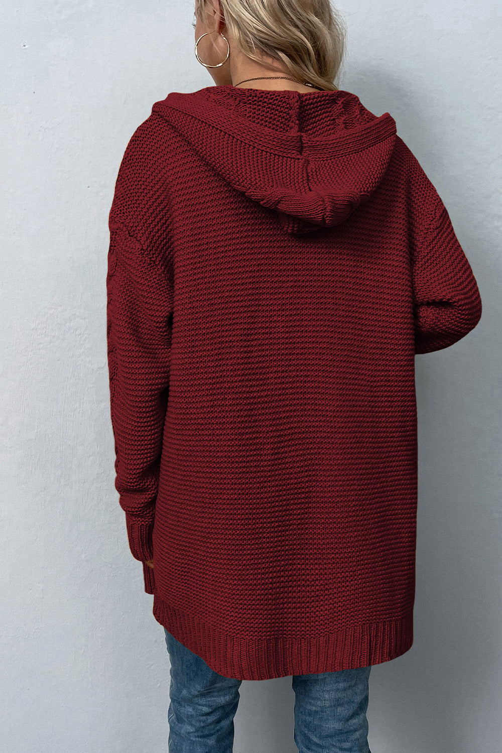 Maxct &Cable-Knit Dropped Shoulder Hooded Cardigan