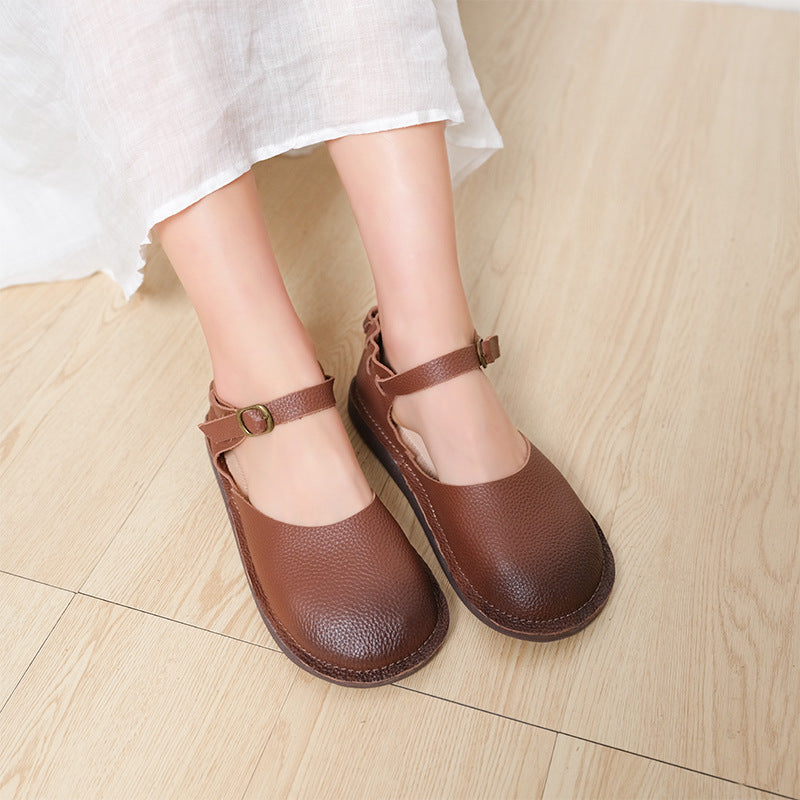Middle English Handmade Flat Mary Jane Round Toe Retro Sandals Maxct