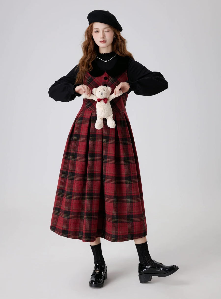 Merry Plaid Sleeveless Midi Dress Maxct
