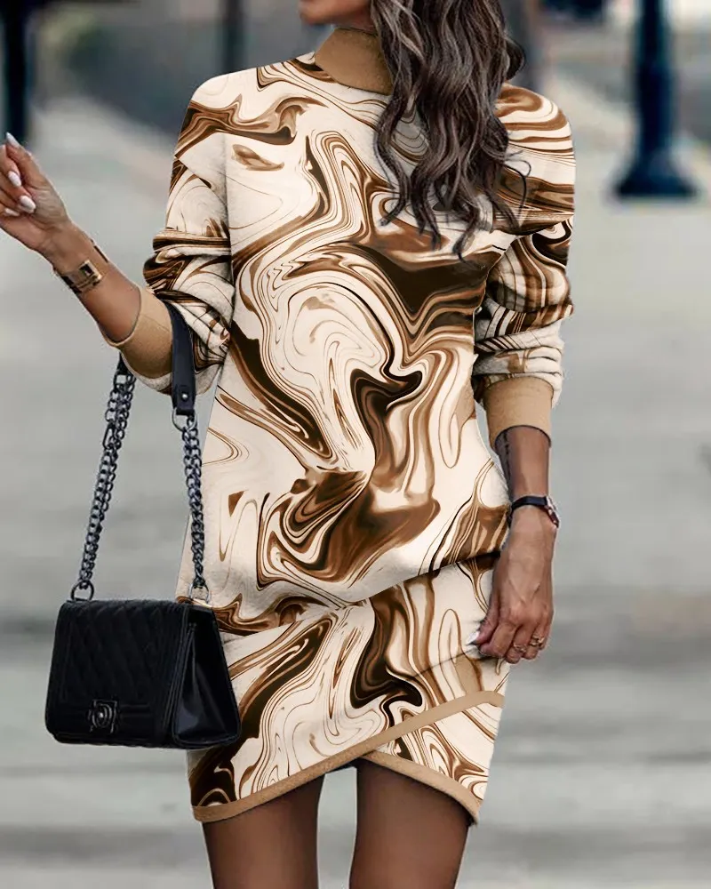 Maxct Independent Station Autumn New Long-Sleeved High-Necked Printed Dress For Women