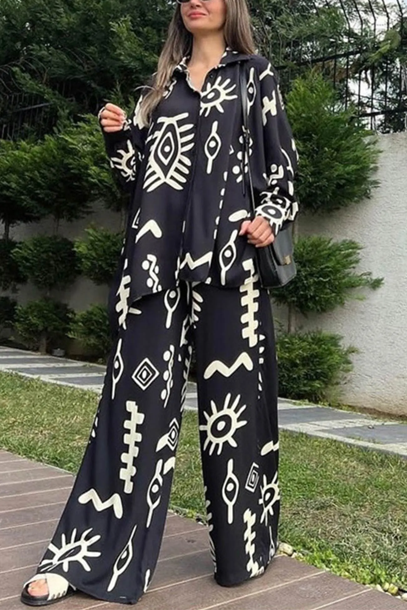 Maxct Printed Bat Sleeve Loose Shirt Suits