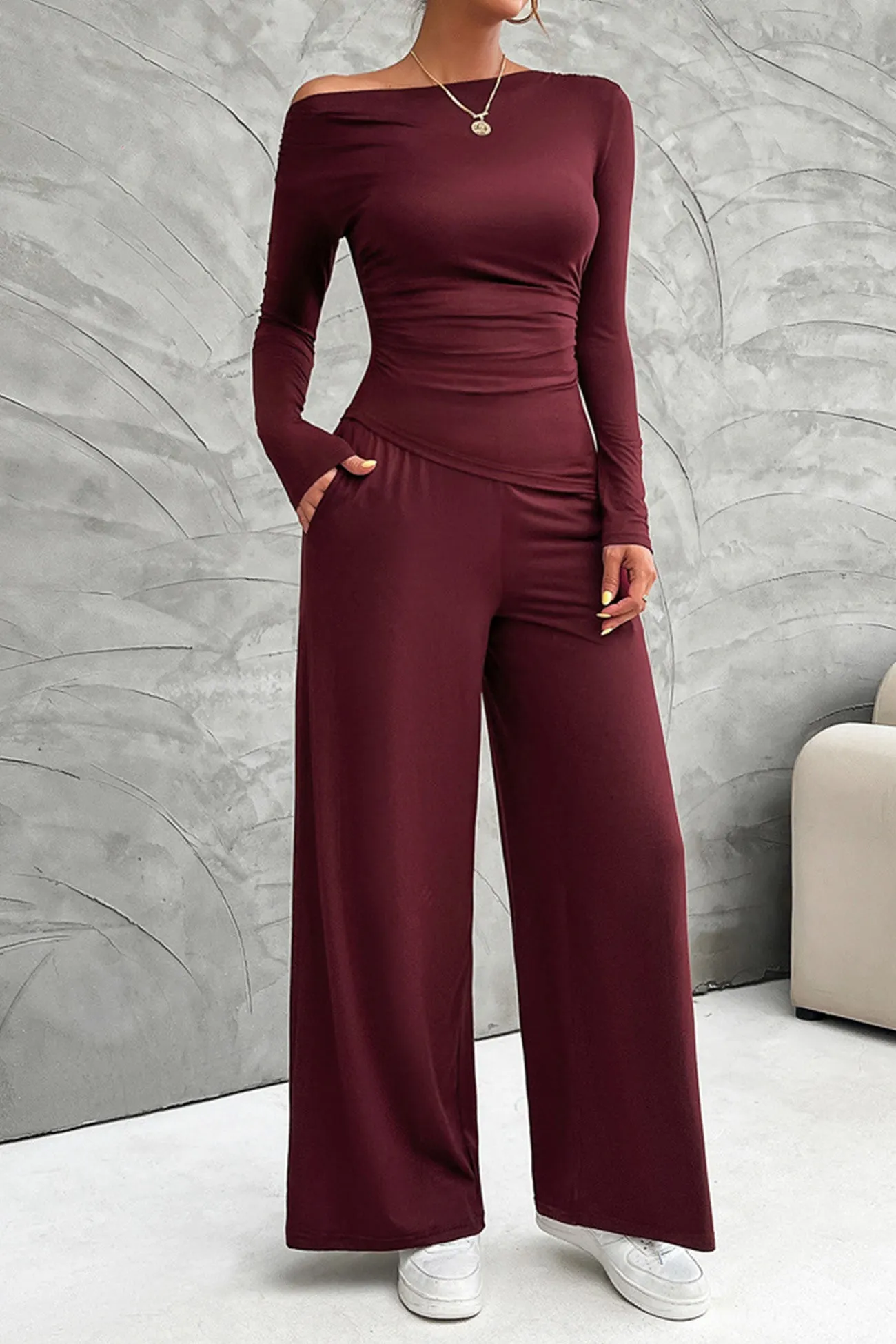 Maxct Drop Shoulder Tops Wide Leg Pants Set