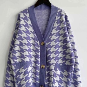 Houndstooth Botton Front Cardigan with Pockets