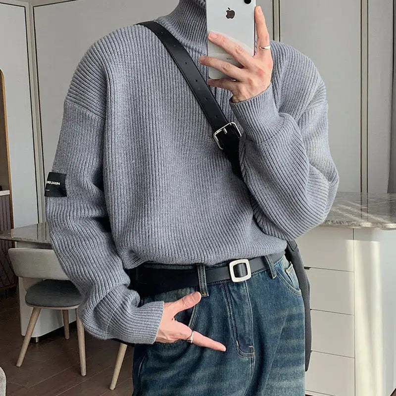 Maxct Thickened Turtleneck Half-Zip Lapel Sweater
