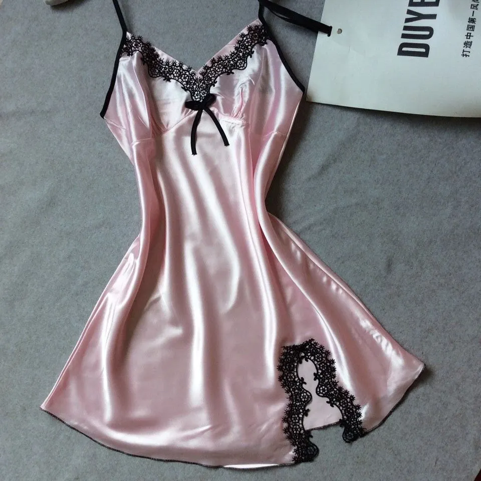 Maxct frat outfits Summer Silk-like Women's Suspender Nightdress Sexy V-neck Spinning Satin Pajamas Home Wear Agent