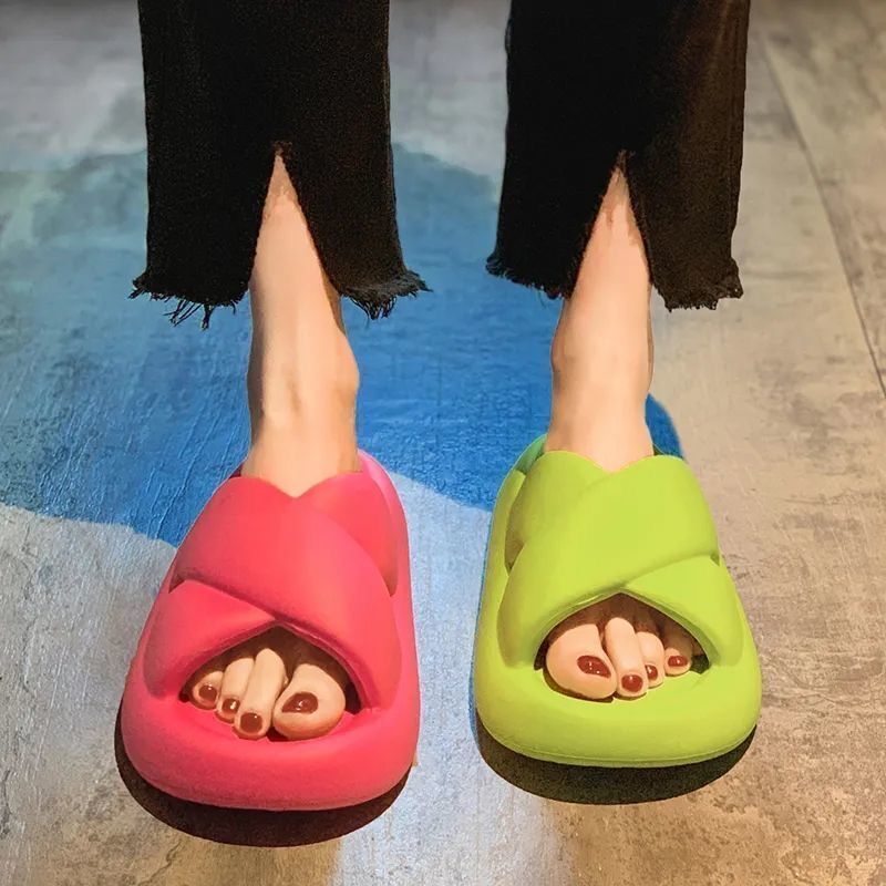 Cross Design Platform Slide Sandals for Women Maxct