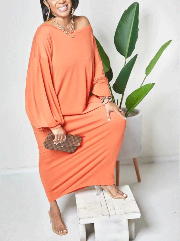 Solid Batwing Sleeve Maxi Dress Maxct