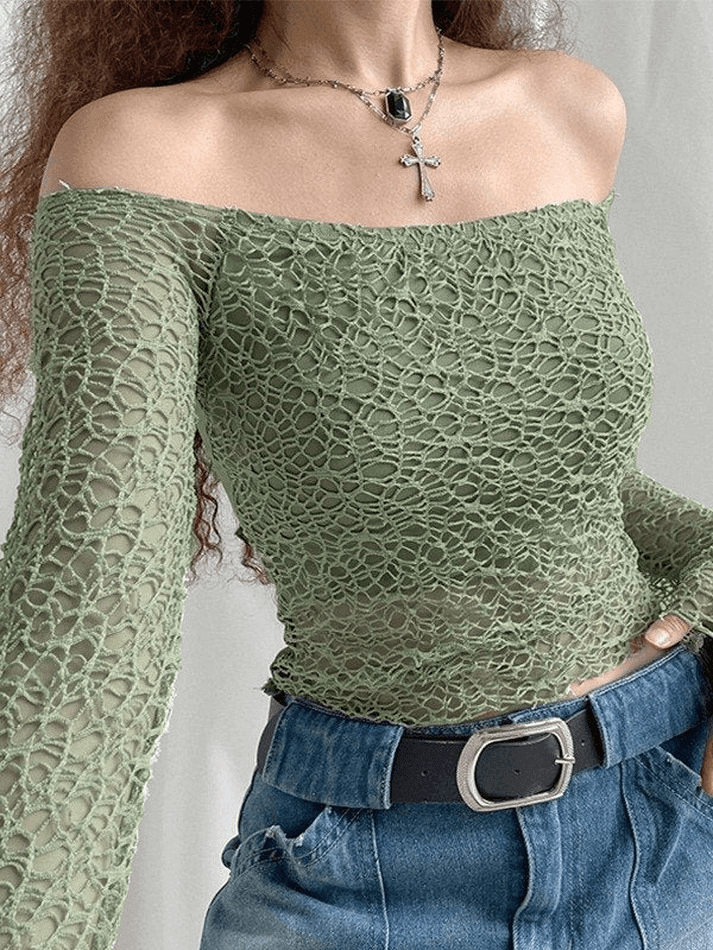 Maxct Off Shoulder Mesh Long Sleeve Blouse