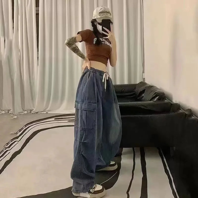 2000 Y2K Baggy Cargo Wide Leg Pants - Grunge Streetwear for Women Maxct