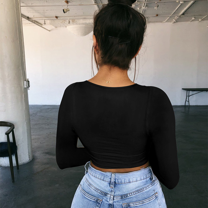 Maxct Spring Crop Top Long Sleeve Women Black Sexy Shirt White Square Neck Casual Tee Top Mujer Ladies